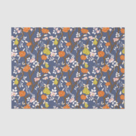 青とオレンジのチノワズリーの鳥 薄葉紙