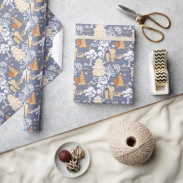 青とオレンジのチャイノジュリーパゴダ ラッピングペーパー