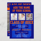 青とオレンジのチームスクールアスリート卒業 招待状 (正面/裏面)