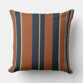 青とオレンジのテクスチャストライプ付き クッション