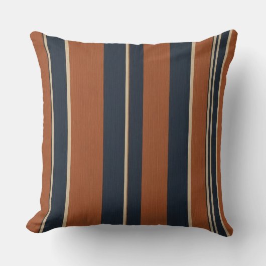青とオレンジのテクスチャストライプ付き クッション (正面)