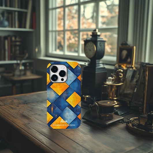 青とオレンジのテクスチャダイヤモンドパターン Case-Mate iPhoneケース