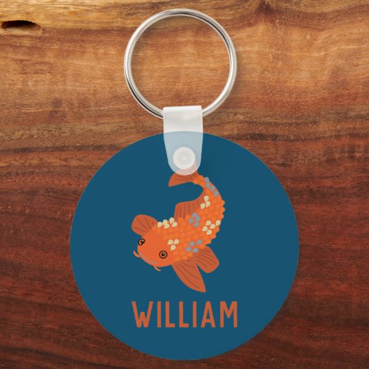 青とオレンジのパーソナライズされたコイ金魚 キーホルダー (正面)