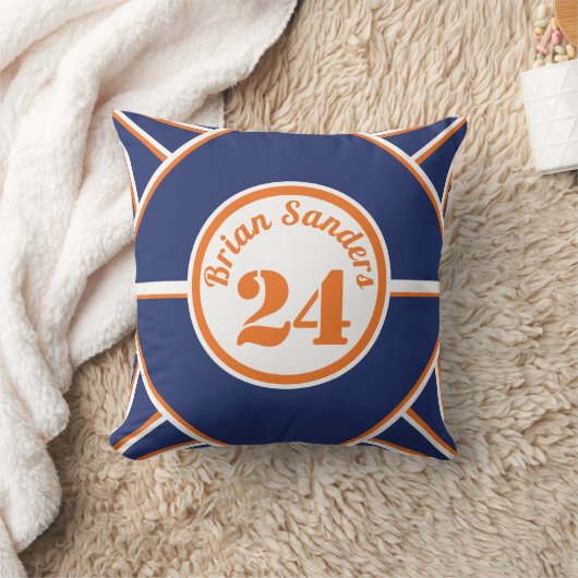 青とオレンジのパーソナライズされた装飾用クッション クッション (ブランケット)
