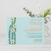 青とオレンジのフローラつる植物-結婚式招待状 招待状 (スタンド正面)