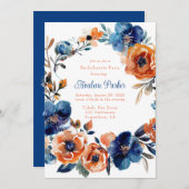 青とオレンジのフローラバチェロレッテ 招待状 (正面/裏面)