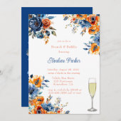 青とオレンジのフローラブランチ&バブリー 招待状 (正面/裏面)