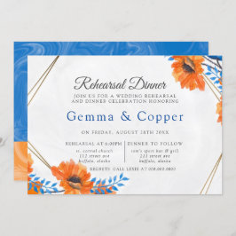 青とオレンジのポピーのリハーサルディナー 招待状