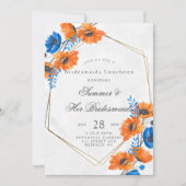 青とオレンジのポピーの花嫁の昼食会 招待状 (正面)