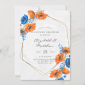 青とオレンジのポピー幾何学的カップルのシャワー 招待状 (正面)