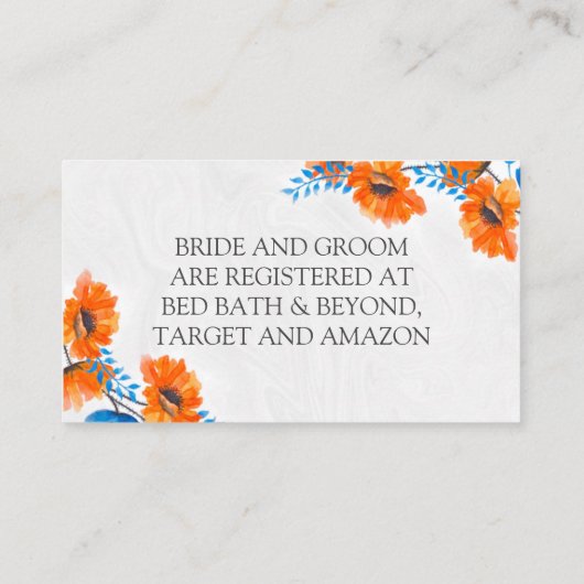 青とオレンジのポピー結婚のレジストリ エンクロージャーカード (裏面)