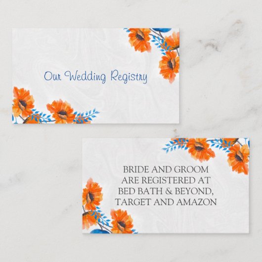 青とオレンジのポピー結婚のレジストリ エンクロージャーカード (正面/裏面)