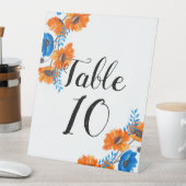 青とオレンジのポピー結婚大理石のテーブル番号 台座サイン (インサイチュ)