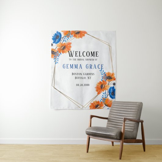 青とオレンジのポピー ブライズ シャワー ウェルカム タペストリー (インサイチュ)