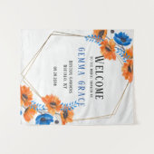 青とオレンジのポピー ブライダルシャワー ウェルカム タペストリー (正面(横))