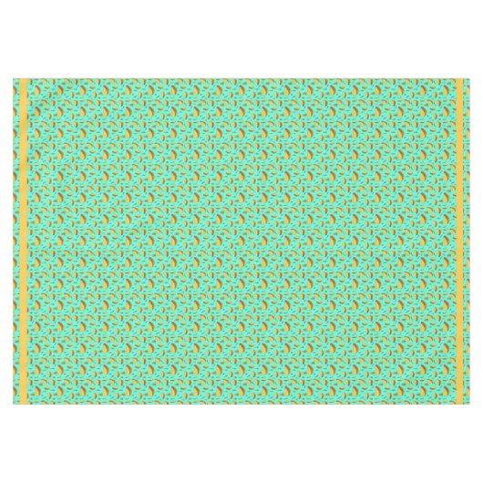 青とオレンジのメキシカンタコスとサボテンのキッチン テーブルクロス (正面(横))