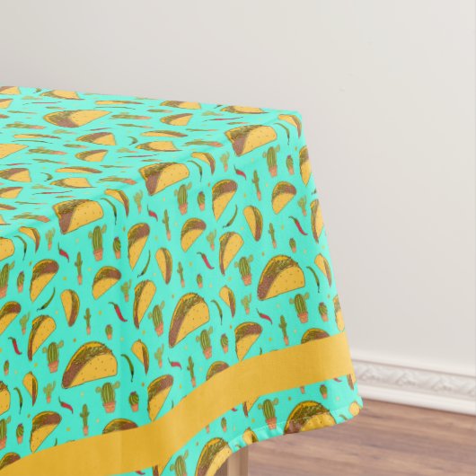 青とオレンジのメキシカンタコスとサボテンのキッチン テーブルクロス (インサイチュ)