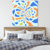青とオレンジのモザイク抽象芸術 キャンバスプリント (インサイチュ (寝室))