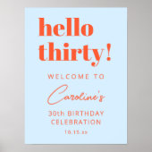 青とオレンジのモダンな30歳の誕生日ウェルカムボード ポスター (正面)