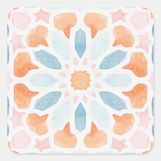 青とオレンジのモロッカンスタイルのピロー（スタイル2） スクエアシール (正面)