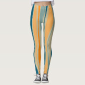 青とオレンジのレトロ波状ストライプ レギンス (正面)