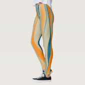 青とオレンジのレトロ波状ストライプ レギンス (左)