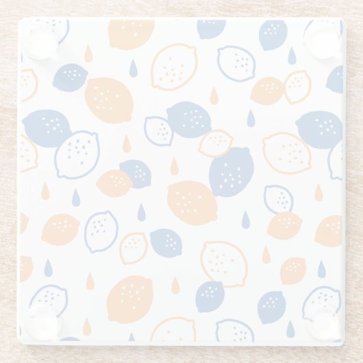 青とオレンジのレモンパターンよくはしゃぐフルーツをテーマにした ガラスコースター (裏面)