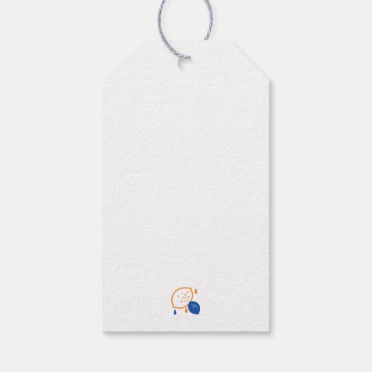 青とオレンジのレモンパターンよくはしゃぐフルーツをテーマにした ギフトタグ (裏面)