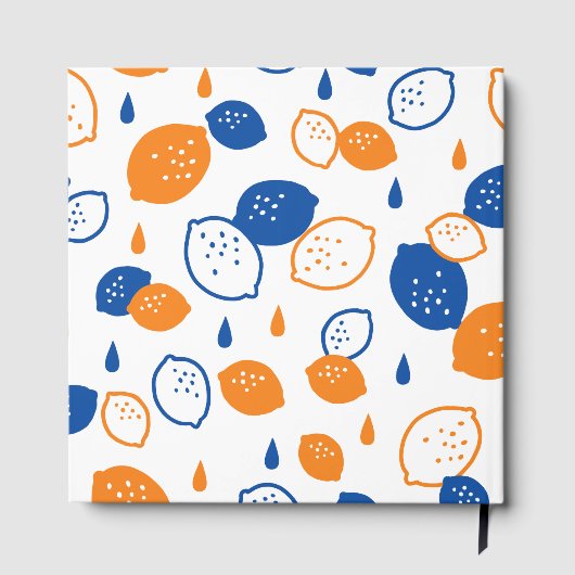 青とオレンジのレモンパターンよくはしゃぐフルーツをテーマにした ゲストブック (裏面)