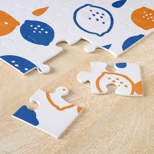 青とオレンジのレモンパターンよくはしゃぐフルーツをテーマにした ジグソーパズル (側面)