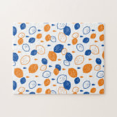 青とオレンジのレモンパターンよくはしゃぐフルーツをテーマにした ジグソーパズル (横)