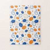 青とオレンジのレモンパターンよくはしゃぐフルーツをテーマにした ジグソーパズル (縦)