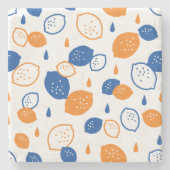 青とオレンジのレモンパターンよくはしゃぐフルーツをテーマにした ストーンコースター (正面)