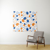 青とオレンジのレモンパターンよくはしゃぐフルーツをテーマにした タペストリー (インサイチュ(横))