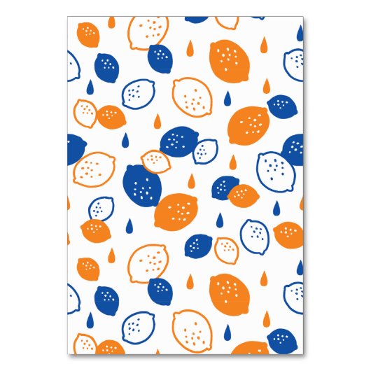 青とオレンジのレモンパターンよくはしゃぐフルーツをテーマにした テーブルナンバー (正面)