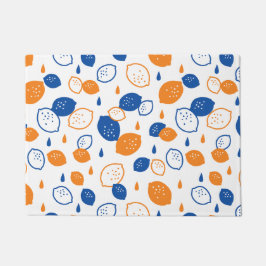 青とオレンジのレモンパターンよくはしゃぐフルーツをテーマにした ドアマット