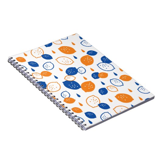 青とオレンジのレモンパターンよくはしゃぐフルーツをテーマにした ノートブック (右側)