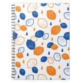 青とオレンジのレモンパターンよくはしゃぐフルーツをテーマにした ノートブック (正面)