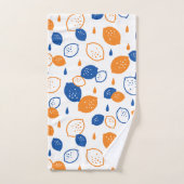 青とオレンジのレモンパターンよくはしゃぐフルーツをテーマにした バスタオルセット (ハンドタオル)