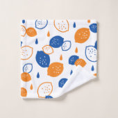 青とオレンジのレモンパターンよくはしゃぐフルーツをテーマにした バスタオルセット (ウォッシュタオル)