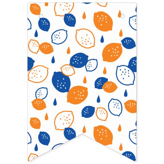 青とオレンジのレモンパターンよくはしゃぐフルーツをテーマにした バンティングフラッグ (第1の旗)