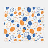 青とオレンジのレモンパターンよくはしゃぐフルーツをテーマにした フリースブランケット (正面(横))