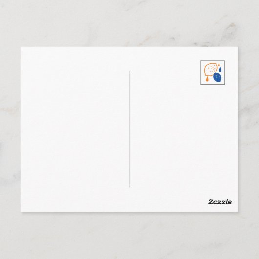 青とオレンジのレモンパターンよくはしゃぐフルーツをテーマにした ポストカード (裏面)