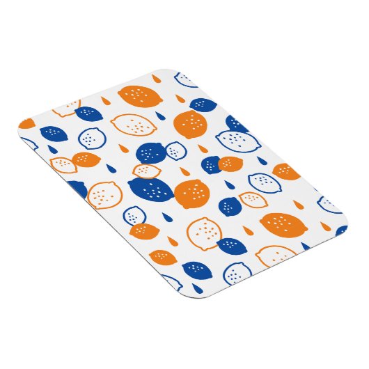 青とオレンジのレモンパターンよくはしゃぐフルーツをテーマにした マグネット (右側)