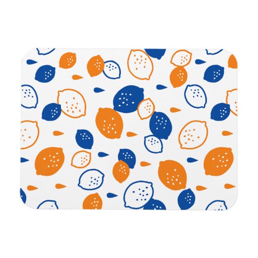 青とオレンジのレモンパターンよくはしゃぐフルーツをテーマにした マグネット (横)