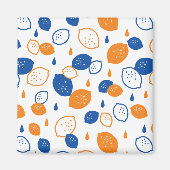 青とオレンジのレモンパターンよくはしゃぐフルーツをテーマにした マグネット (正面)