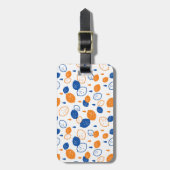 青とオレンジのレモンパターンよくはしゃぐフルーツをテーマにした ラゲッジタグ (正面縦)