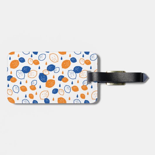 青とオレンジのレモンパターンよくはしゃぐフルーツをテーマにした ラゲッジタグ (裏面横)
