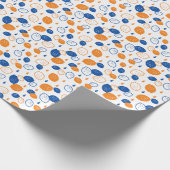 青とオレンジのレモンパターンよくはしゃぐフルーツをテーマにした ラッピングペーパー (角)