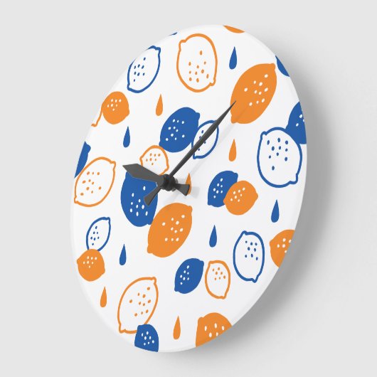 青とオレンジのレモンパターンよくはしゃぐフルーツをテーマにした ラージ壁時計 (傾斜)